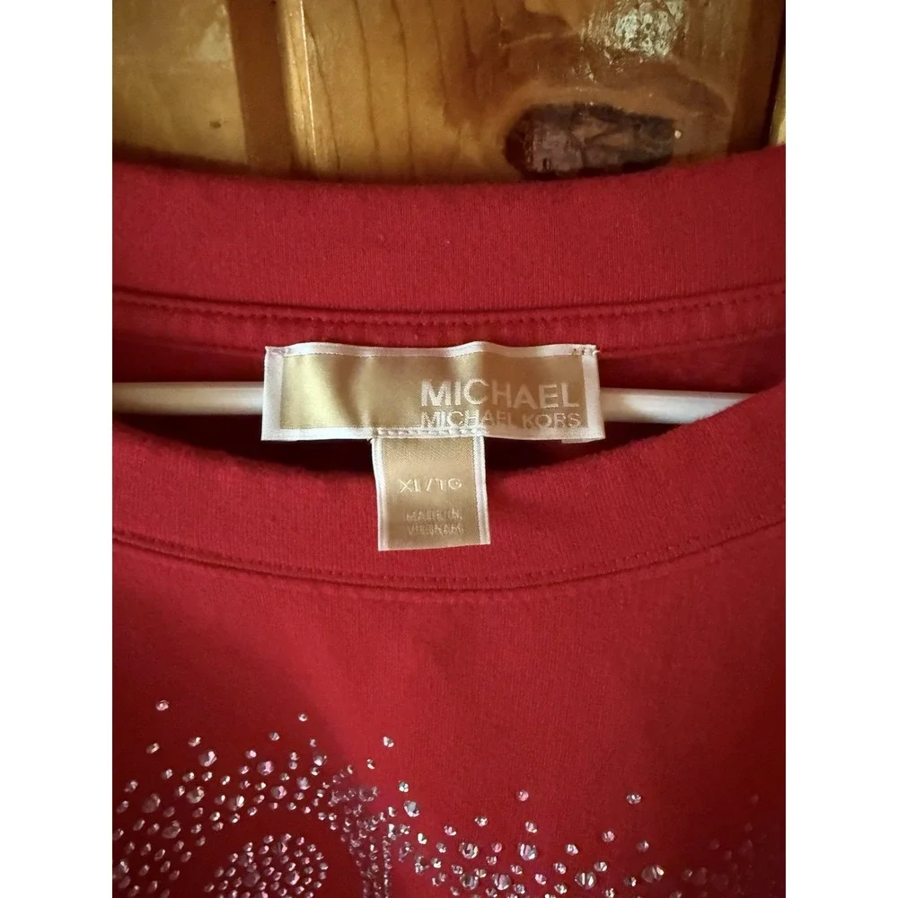 MICHAEL KORS Women's Sweatshirt Size  XL Sparkling Crystal Logo  Red Top‎